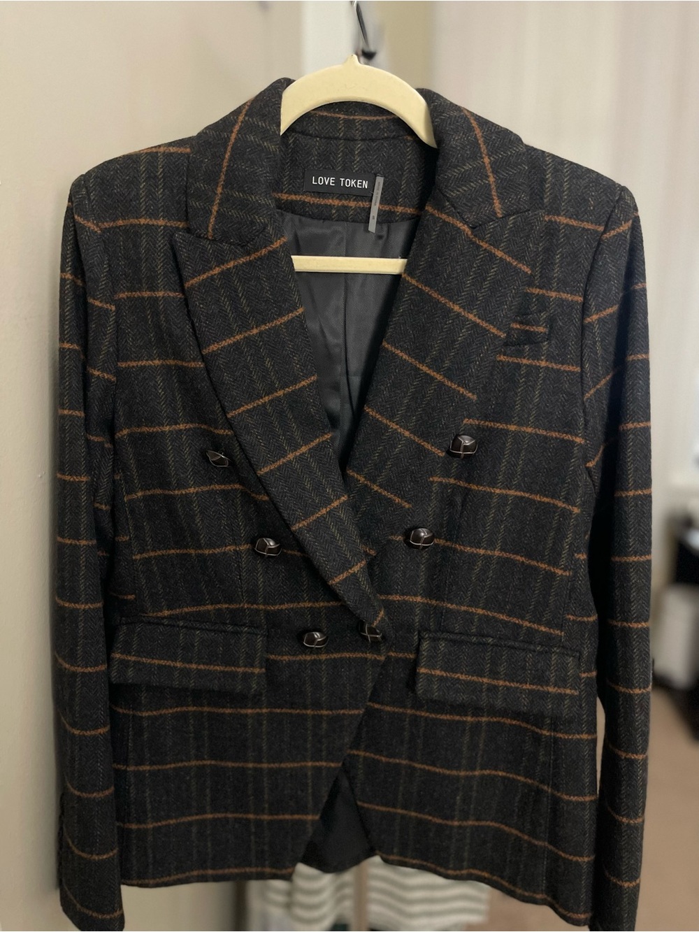 Love Token- Charcoal Blazer with Brown Windowpane